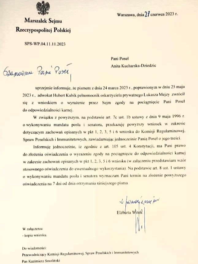 Kucharska Dziedzi pismo Sejm
